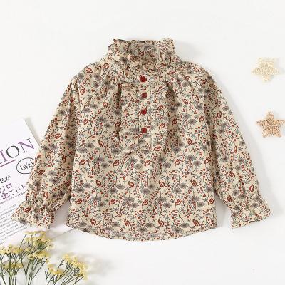 China Anti-wrinkle Fashion Customize Long Sleeve Cute Style Breathable Flanging Floral Shirts For Girls Kids Clothes for sale