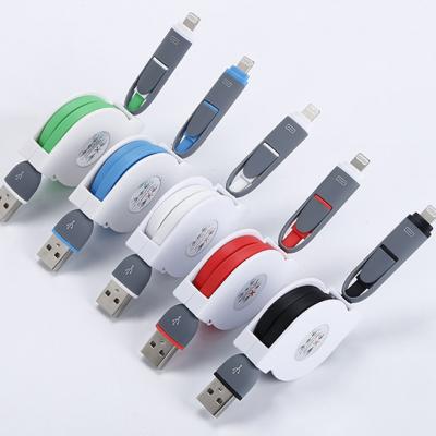 China Wholesale Portable 2 in 1 Cell Phone Mini Retractable Cable Charging Cable for Apple Android for sale