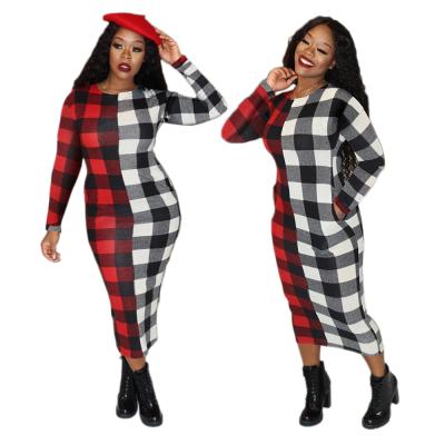 China Breathable Print Plaid Street Fashion Red And White Dress for sale