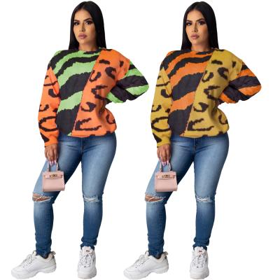 China Sustainable newcomer in 2021 Europe and USA women's fashion print loose long sleeve women's hoodie for sale