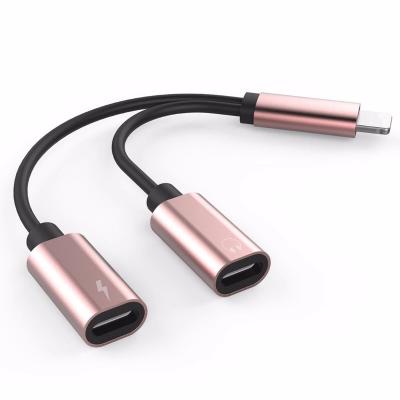 China Mobile Phone Types Dual Jack Music Call Converter 2 in 1 Charger Splitter Audio Cable for iphone for sale