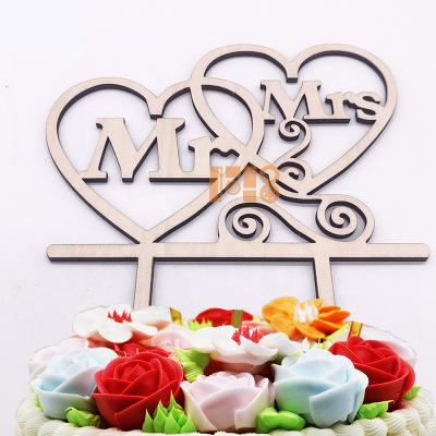 China Wedding newcomer Chinese supplier art laser cut Mr. and Mrs. wood cake topper for sale