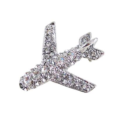 China Wedding Stewardess Novelty Airplane Rhinestone Fashion Brooches Uniform Pin, Silver Tone for sale