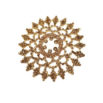 China Sew-on Wholesale New Desgin Series 90mm Shape Gold Topaz Rhinestone Applique Patches For Clothing for sale