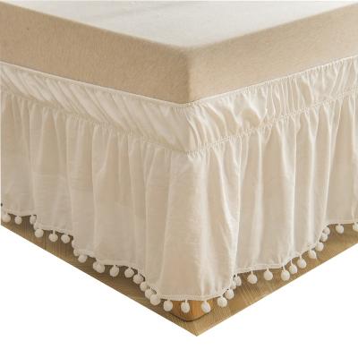 China Adjustable High Quality Bed Skirts Style Around Elastic Bed Wrap-Wrinkle Heavy Duty Pompom Bed Skirt Set Low MOQ Fitted Home for sale