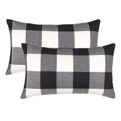 China Anti Dust Mites Set 2 Farm Buffalo Check Plaid Throw Blankets Cushion Case Polyester Linen For Fall Home Decor for sale