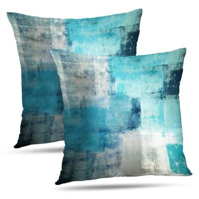 China Anti Dust Mite Turquoise and Gray Artwork Contemporary Decorative Gray Home Decorative Tile Covers Cushion Covers for Bedroom Sofa for sale