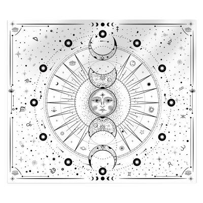 China Custom White Tapestry Wall Hanging Sun Moon Stars Space Tapestries Wall Psychedelic Tapestry For Bedroom for sale