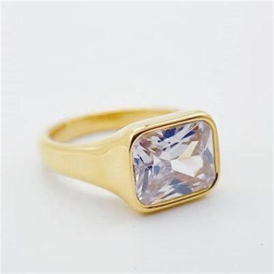 China Radiant Vintage Cut Bezel Setting ZIRCON 18k GOLD Plated Stainless Steel RING for sale