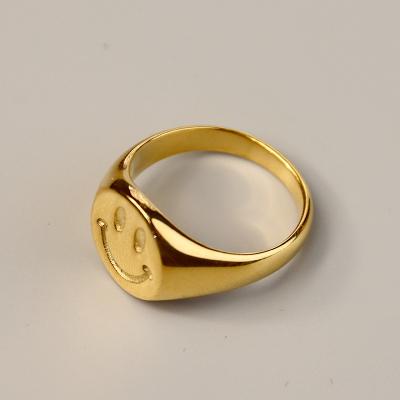 China Casual/Sporty Stainless Steel Smiley Ring 18k Gold Plated for sale