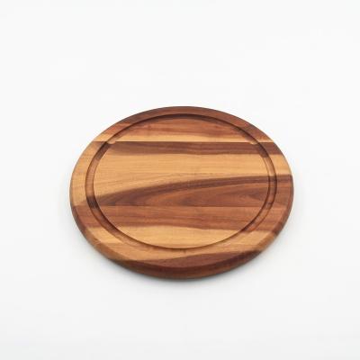 China Sustainable Hot Sale Custom Round Wooden Cutting Board With Juice Slot Pizza Tray for sale