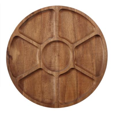 China High Quality Viable Promotion Wooden Food Grade Wood Round Snack Tray Food Grade Safe Fuit Dish for sale