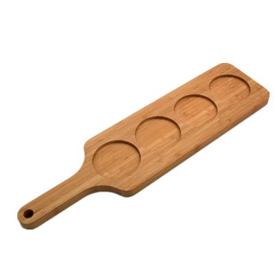 China Wholesale Home Household Cheap Single Handle Restaurant Kitchen Bamboo Serving Tray Long With 4 Cups for sale