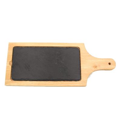 China Household Wholesale Home Restaurant Kitchen Wooden Serving Tray With Black Rock for sale