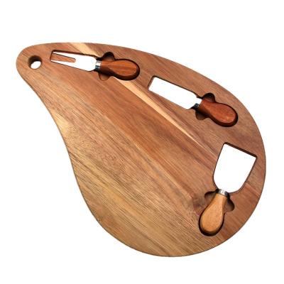 China Viable Customize Water Drop Shape Heart Shape Wooden Cheese Knife Board Set With Cheese Knife for sale