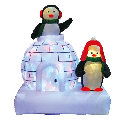 China Airblown Polyester Fiber 5' 150cm Inflatable Penguin and Ice Cream House Disco Light Show Christmas Outdoor Decoration for sale