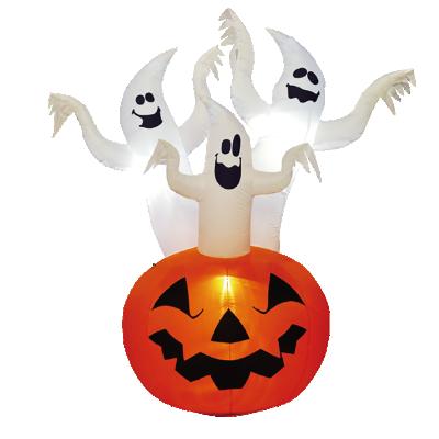 China Outdoor 6 Feet 180 cm Halloween Inflatables 3 Ghosts on Pumpkin Happy Halloween Projection Outdoor Decoration for Halloween for sale