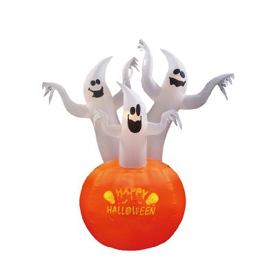 China Polyester Fiber 6 ft 180cm Top Selling 1.8m Halloween Inflatable Pumpkin Ghosts Trio Projector Light Show Yard Decoration for sale