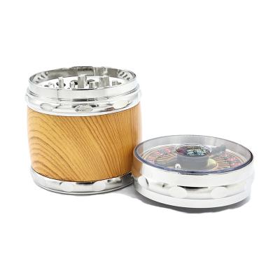 China Hot Selling High Quality HY 60mm Grinding 4 Layers Zinc Alloy Refine Wooden Tobacco Herb Grinder Swivel Cover Russian Set for sale