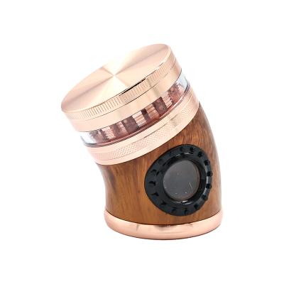 China New HY Grinding Designs Wholesale Smoking Grinder 60mm 4 Zinc Alloy Layers Wooden Glass Hole Neck Plain Twisted Tobacco Herb Grinder for sale