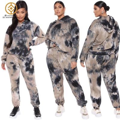 China Sustainable spring 2022 trends tie dye plus size sets for women 2 piece loungewear set women for sale