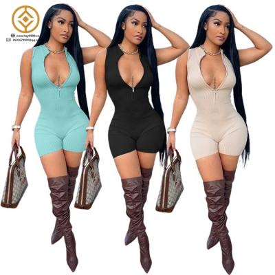 China H0280-summer 2022 QUICK DRY short women's ribbed rompers zipper overalls women jumpsuit for sale