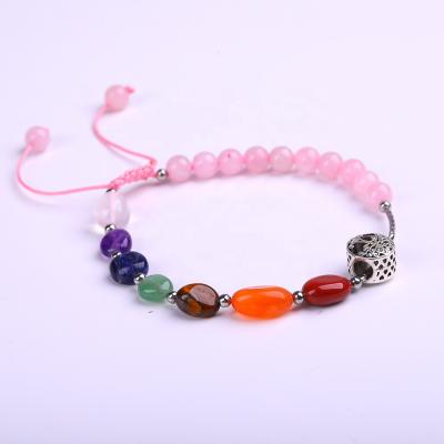 China Wholesale Handmade Casual/Sports Healing Reiki Bracelet Rose Quartz Beaded Bracelet Natural Seven Chakra for sale