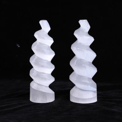 China Europe Wholesale High Quality Natural White Selenite Sticks Selenite Energy Spiral Spiral Wands for sale