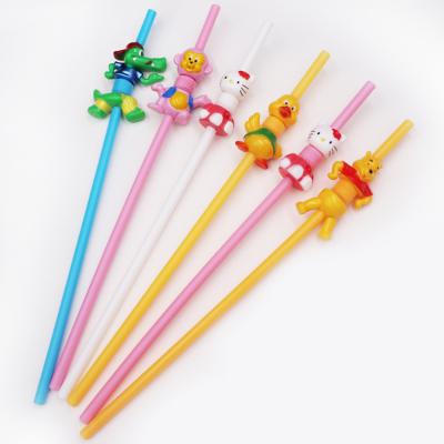 China Sustainable Cute Animal Colored Elastic Plastic Flexible Drinking Straw for sale