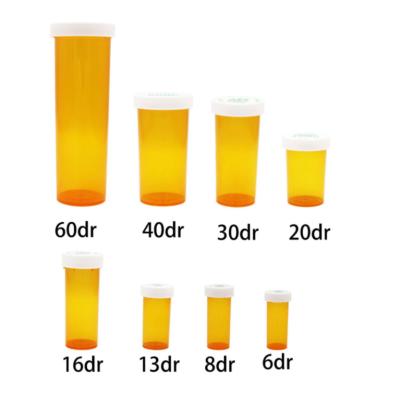 China Medicine Customized 13 19 30 60 Dram Pop Top Plastic Jars Squeeze Bottles Pills Kid Resistant Containers for sale