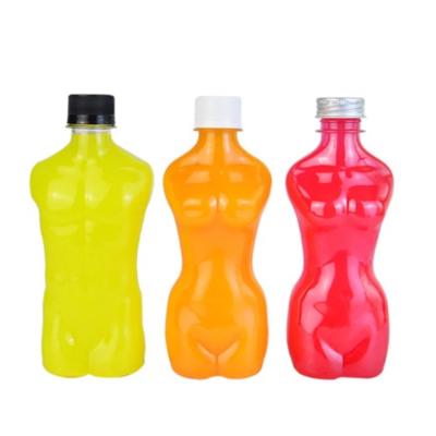 China Safe Cap For Kids Muscle Man Gift 330ml 11oz Muscle Man Women Body Shape PET Empty Plastic Beverage Bottle for sale