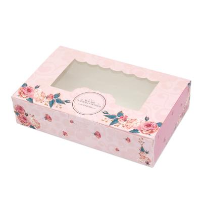 China Recycled Materials 2021 Hot Sale Pink Mounted 2/4/6 Cupcakes With PVC Window Food Ivory Board Paper Boxes for sale