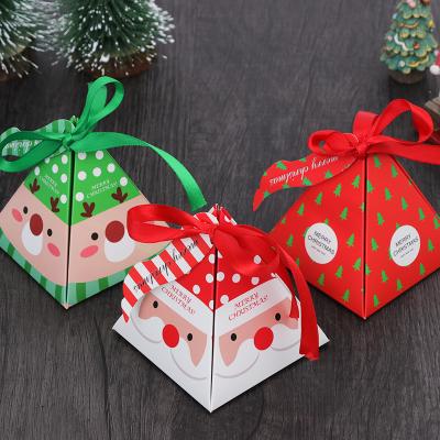 China Recycled Materials Ready To Ship Candy Box Christmas Creative Triangle Red Magic Baking Foldable Wedding Gift Box for sale