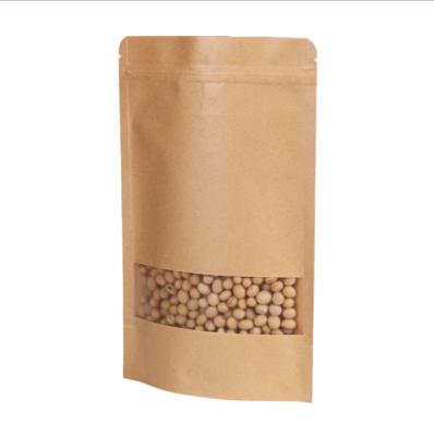 China Recycled Materials Window Tea Nut Bag Brown Paper Self-Holding Zip Lock Bag Dried Fruit Food Zip Lock Paper Bag for sale