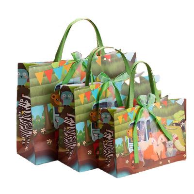 China Wholesale Recycled Materials 2021 Cartoon Printed Design Kids Animal Paper Bag With Handle For Gift for sale