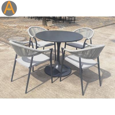 China Wholesale Price Outdoor All Weather Outdoor Round Cafe Furniture Aluminum Tables and Chairs Set Outdoor Patio Chair Table Set for sale