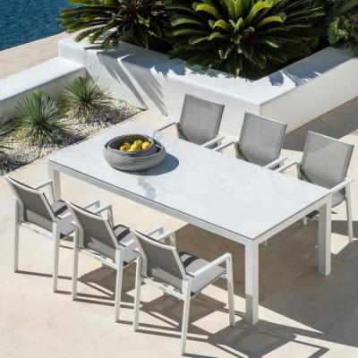 China Teslin Furniture Fabric Modern White Aluminum All Weather Outdoor Patio Furniture Extended Outdoor Garden Chair for sale