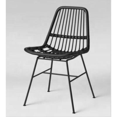 China All Weather Outdoor Furniture Black Rattan Metal Outdoor Dining Chair Garden Cafe Dining Chair KD Outdoor Chair for sale