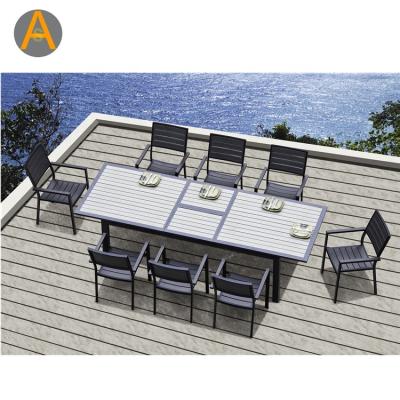 China Furniture Garden Dining Table Set WPC Waterproof Outdoor Dining Table Set Furniture Waterproof Outdoor Goods Extendable Wood Dining Chair Set for sale