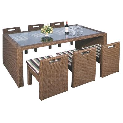 China Space Saving Luxury Patio Furniture Rattan Cafe Set Garden Table and Chair Set Outdoor Rattan Dining Set for sale