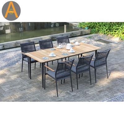 China Modern Aluminum Weather Outdoor Furniture Outdoor Furniture Teak Table Sling Chair Set Outdoor Dining Garden Set Outdoor Patio Furniture Set for sale