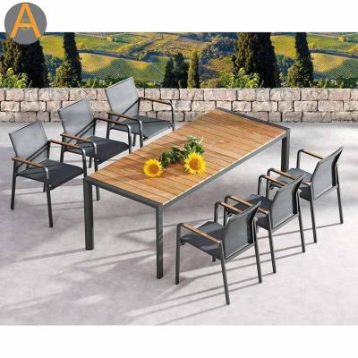 China Luxury Outdoor Wood Weather Furniture Set Outdoor Garden Patio Furniture Set Teak Weather Aluminum Table and Chairs Set for sale