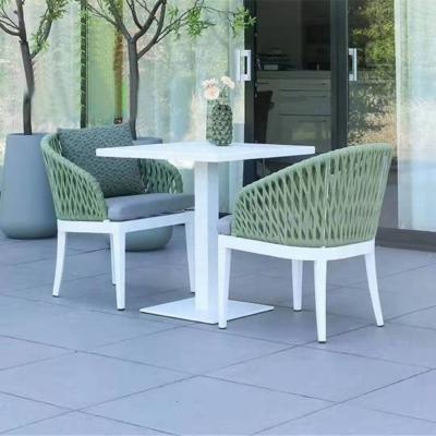 China Modern Stackable Outdoor Weather Furniture Rope Garden Table Set Aluminum Rattan Wicker Patio Dining Set for sale