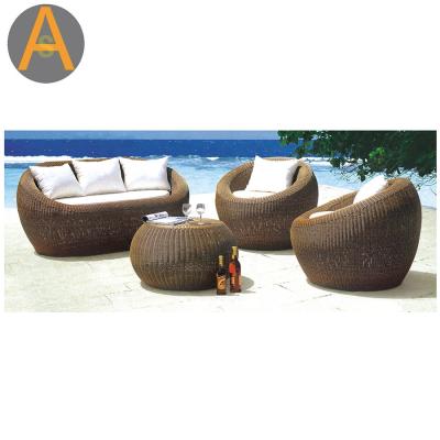 China Outdoor Garden Patio Furniture Garden Patio Furniture Round Shape Rattan Sofa Set Outdoor Hotel Pool Beach Couch Rattan Sofa Set for sale