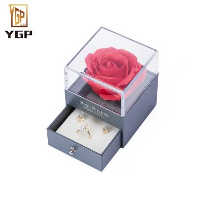 China Flower Romantic Eternal Jewelry Box Acrylic Drawer Rose Box Valentine's Day Gift Box Ring Necklace Pendant Jewelry Box for sale