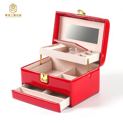 China Sundries Jewelry Display Packaging Promotional Goods Using Glass Cover Jewelry Storage Box Multilayer Jewelry Suitcase for sale