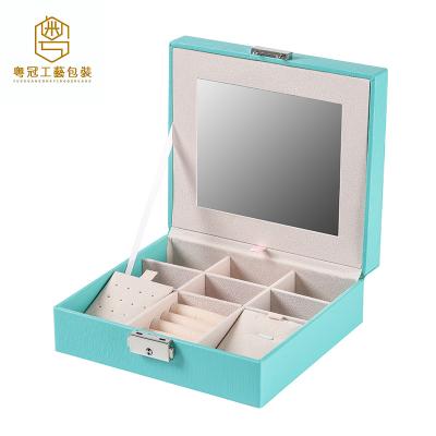 China Wholesale Custom Large Capacity OEM Jewelry Display Box PU Leather+MDF+mirror+velvet Jewelry Storage Box With Mirror Makeup Ring Earrings Pendant for sale