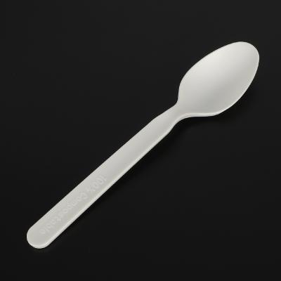 China Eco-Friendly Degradable Portable Disposable Plastic Cutlery Stocked Viable Disposable Set PLA Spoon For Lunch Ice Cream Spoon Plastic for sale