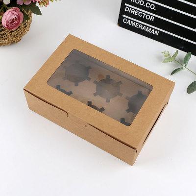 China Custom Made Eco-friendly Hot Biodegradable Cupcake Packaging Box 6 Hole With Clear Window Foldable Box for sale