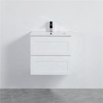 China Modern Wall Mounted White Handleless Bathroom Vanity Minimalist Design With Mirror Flush Cabinet for sale